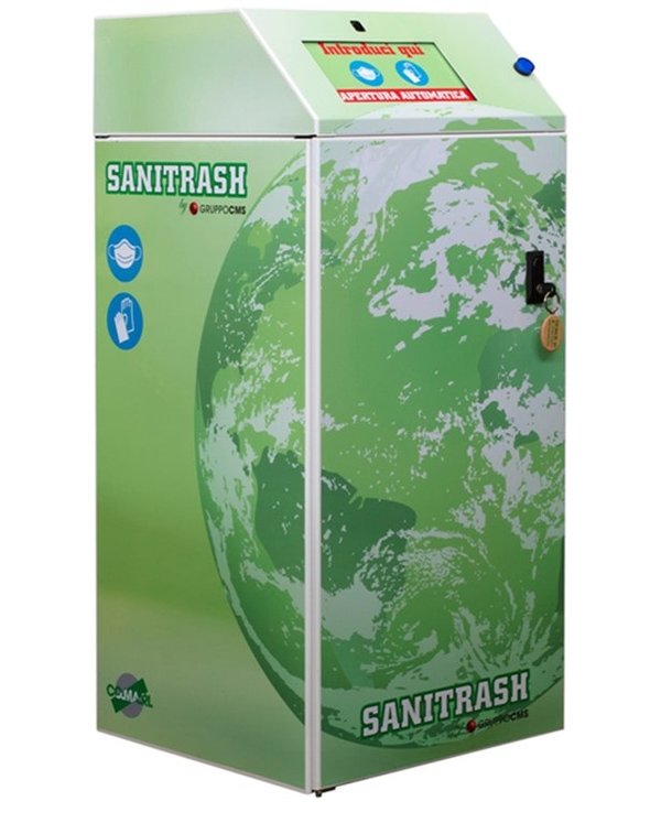 Sanitrash medisch afval ecocontainer vulgraadniveau sensor en automatische hygiënische opening zonder aan te raken Green Trash BV